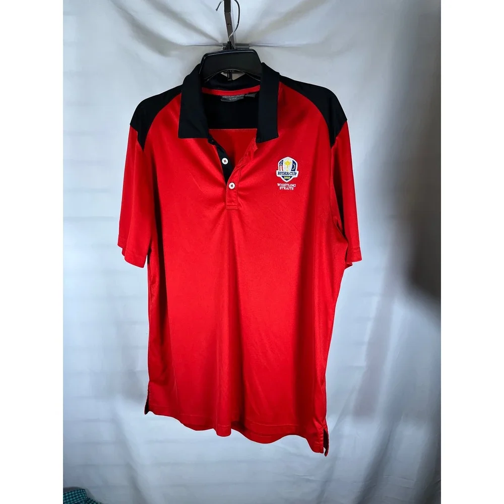 Adidas Ryder Cup 2020 Whistling Straits Golf Polo Shirt Mens Large Red‎ Black